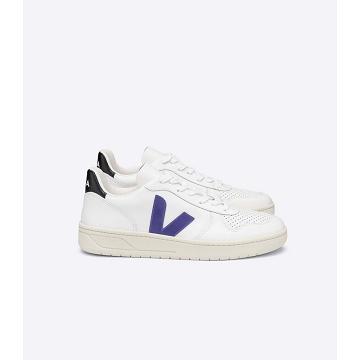 Veja V-10 LEATHER Women's Sneakers White/Purple/Black | NZ 649FDN